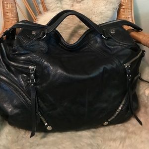 Black leather moto bag